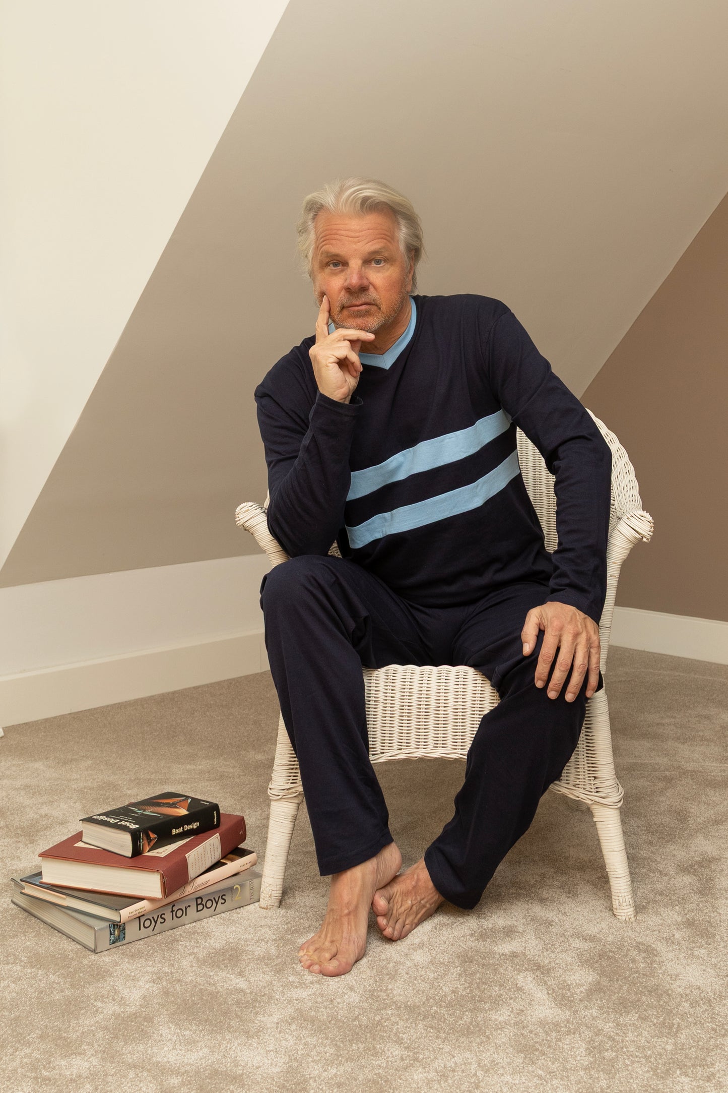 Heren Pyjama Lange Mouw - Navy Blauw