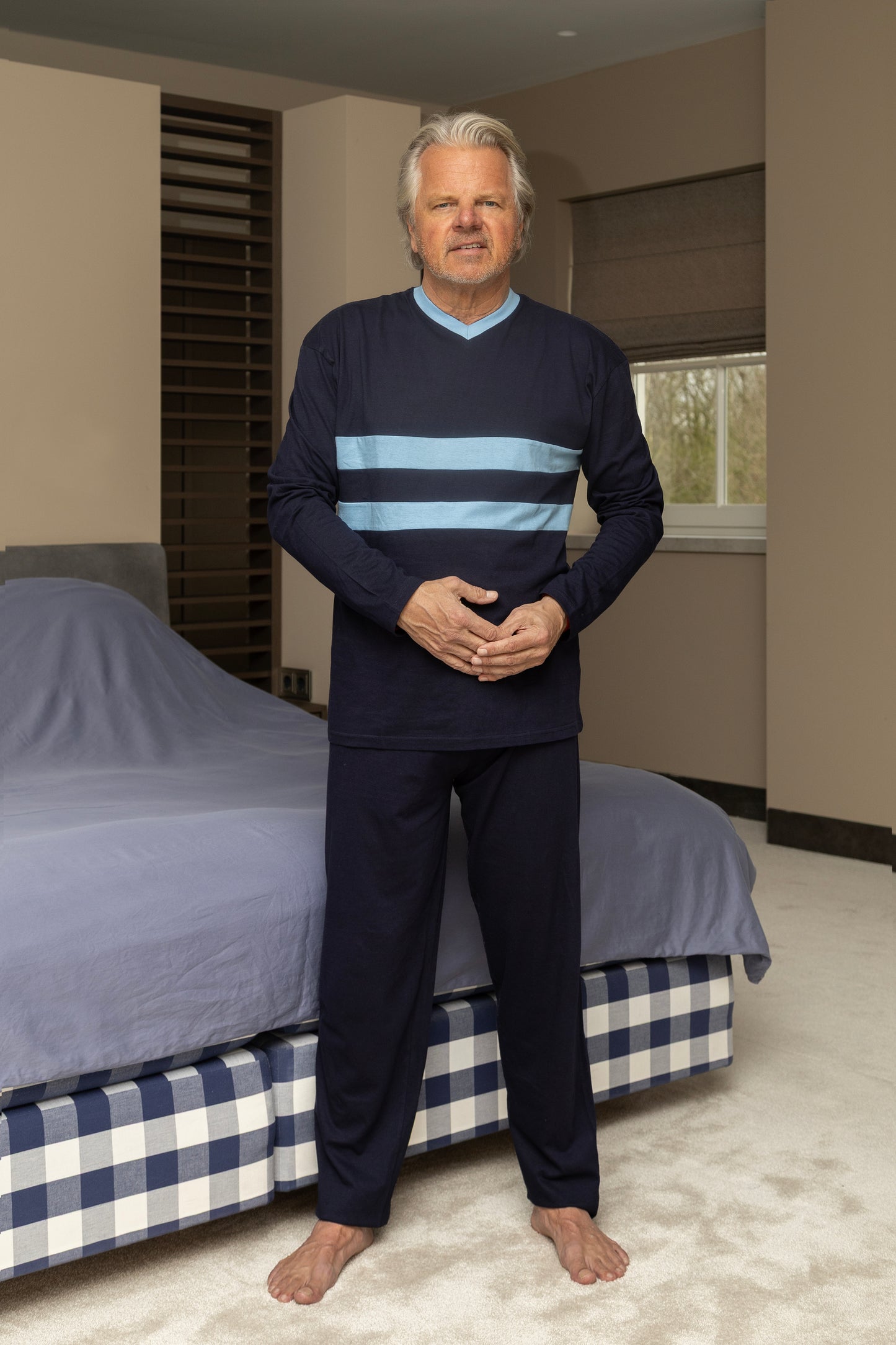 Heren Pyjama Lange Mouw - Navy Blauw