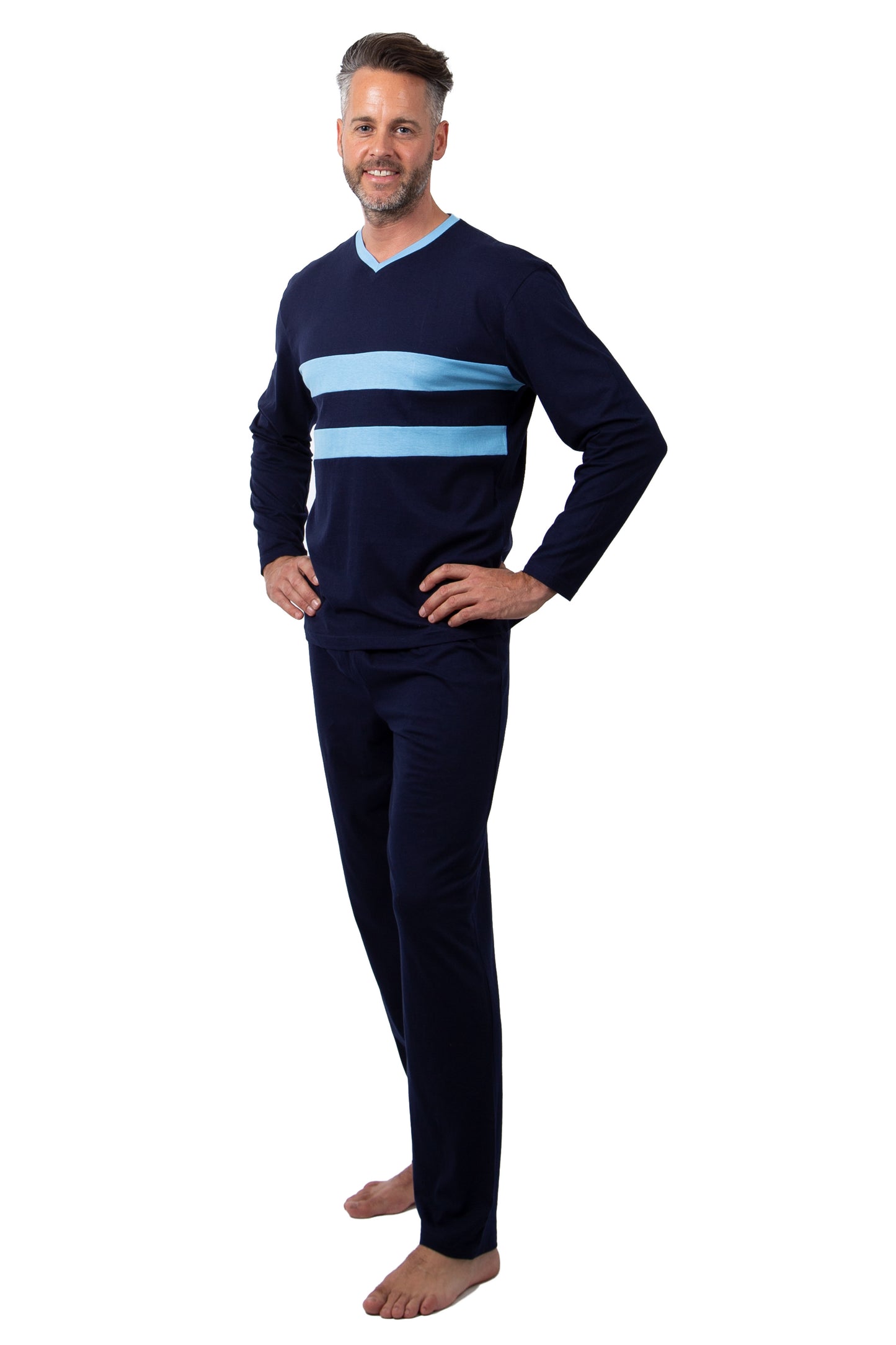 Heren Pyjama Lange Mouw - Navy Blauw