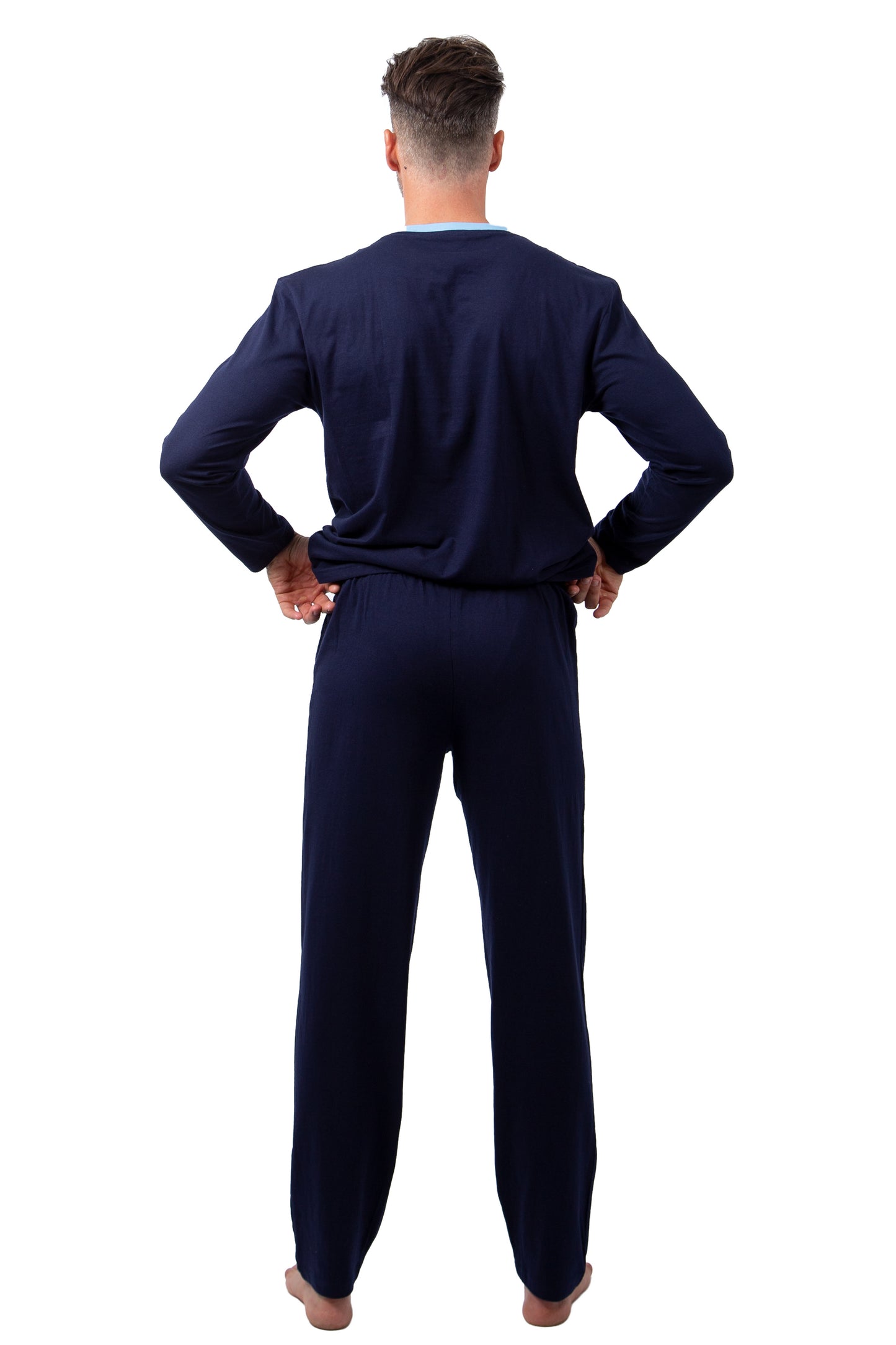 Heren Pyjama Lange Mouw - Navy Blauw