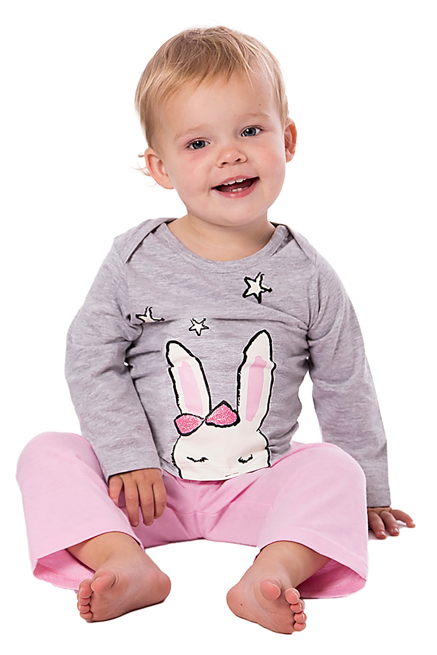 Amantes Baby Pyjama Meisjes Grijs Melange / Roze - Konijn