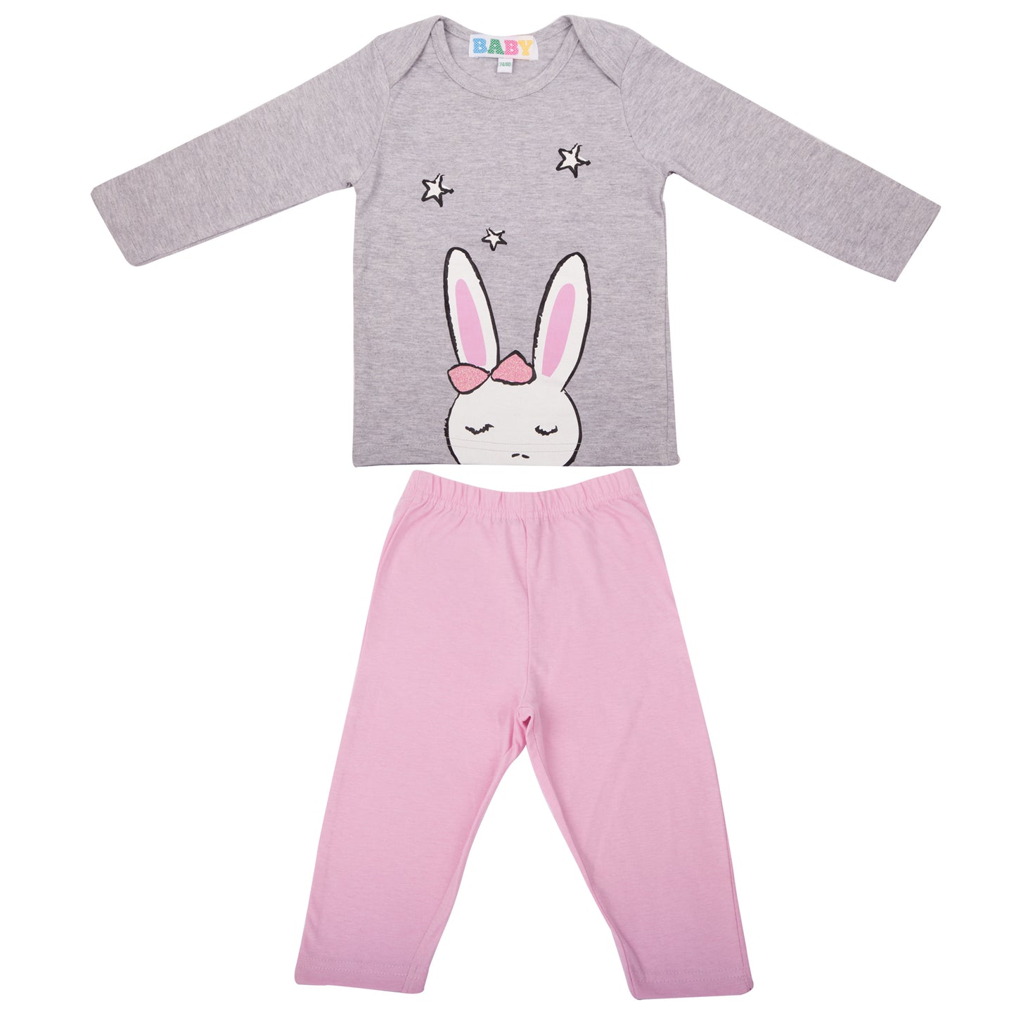 Amantes Baby Pyjama Meisjes Grijs Melange / Roze - Konijn