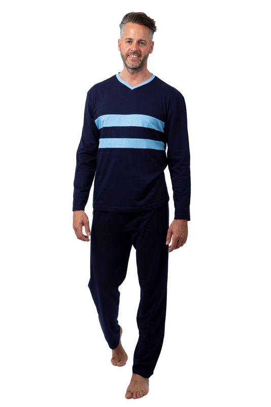Heren Pyjama Lange Mouw - Navy Blauw