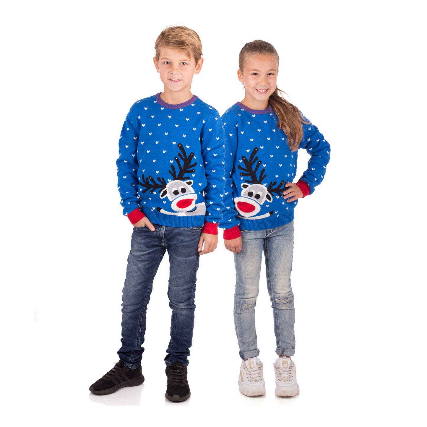 Amantes Foute kersttrui - Blauw met rendier -  Incl. Giftbox