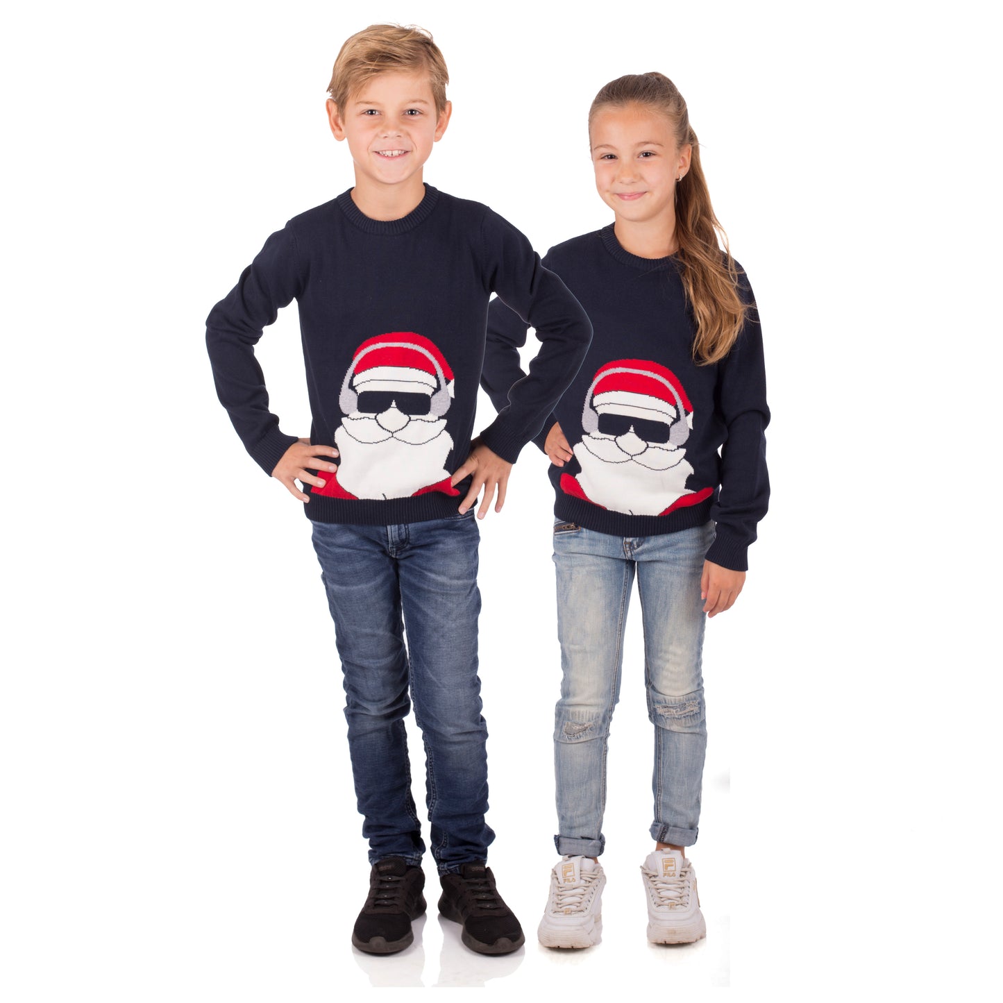 Amantes Foute kersttrui - Navy Blauw kerstman met zonnebril -  Incl. Giftbox