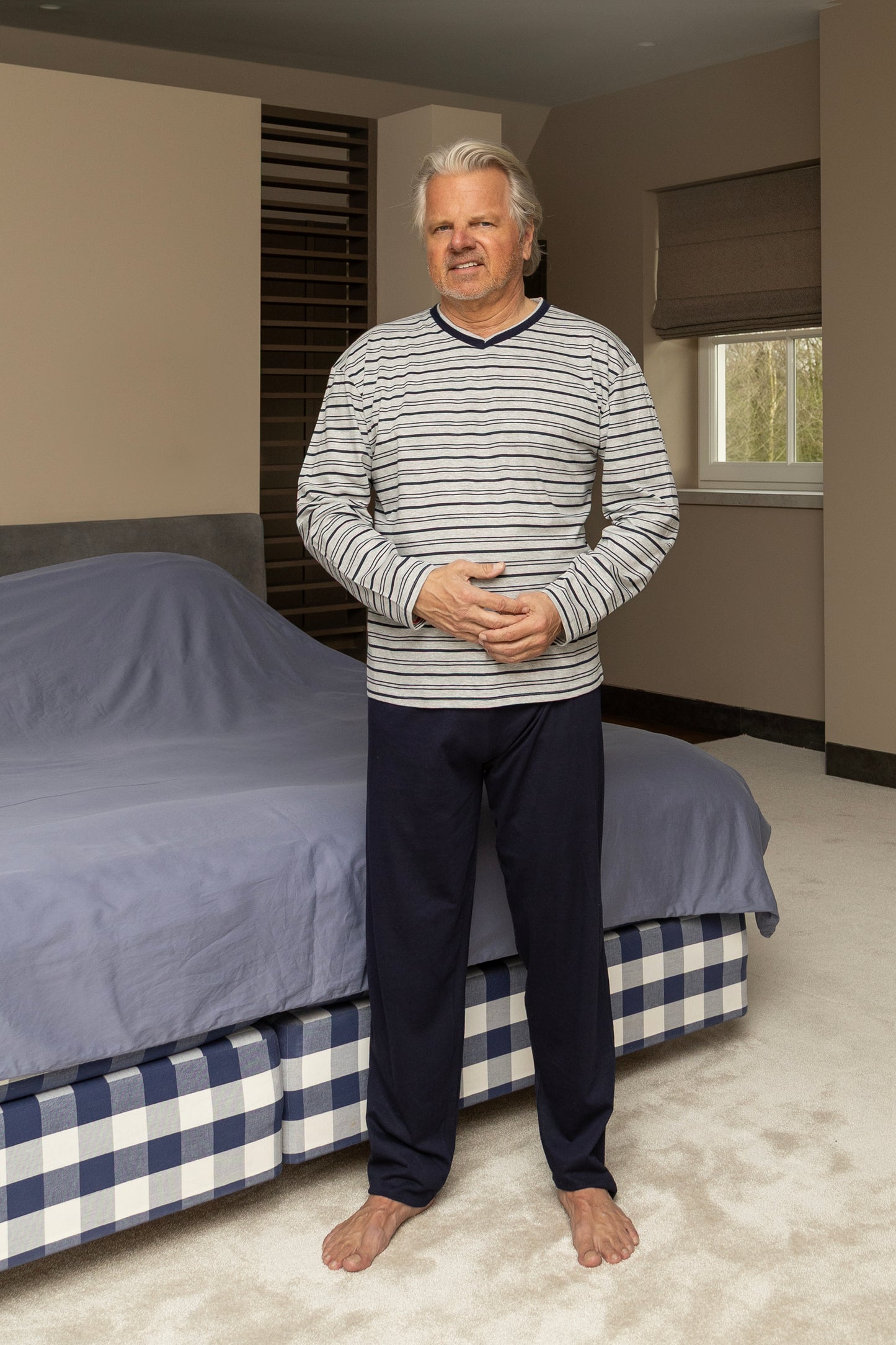 Heren Pyjama Lange Mouw - Grijs Streep