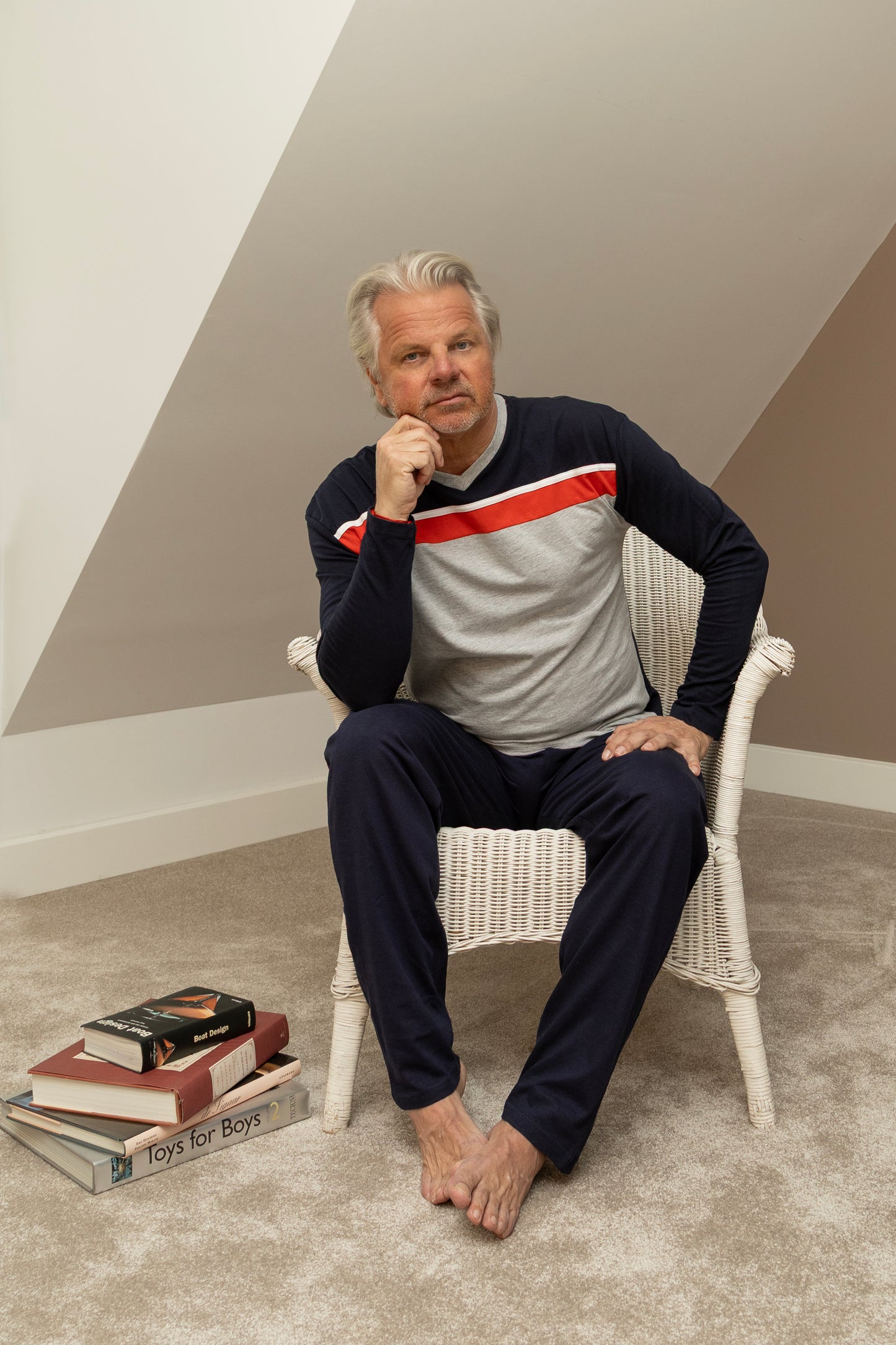 Heren Pyjama Lange Mouw - Grijs / Navy / Rood