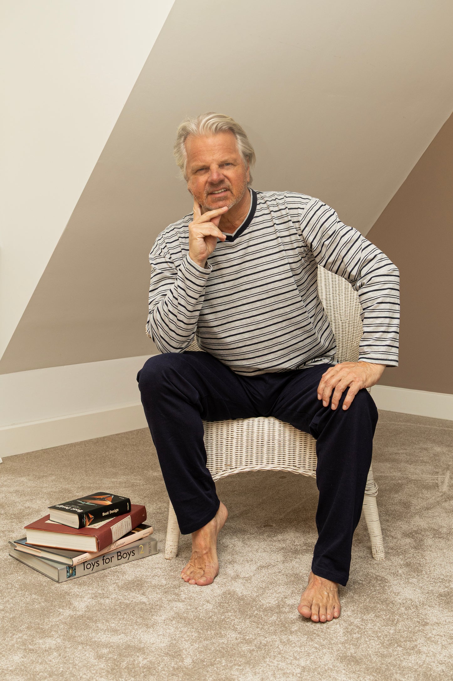 Heren Pyjama Lange Mouw - Grijs Streep