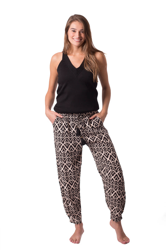 Amantes Dames Yoga Broek - Zwart / Bruin met elastische band