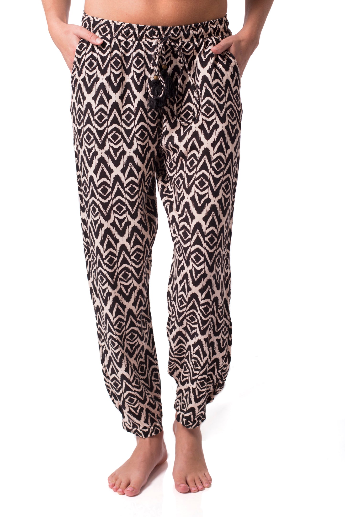 Amantes Dames Yoga Broek - Zwart / Bruin met elastische band