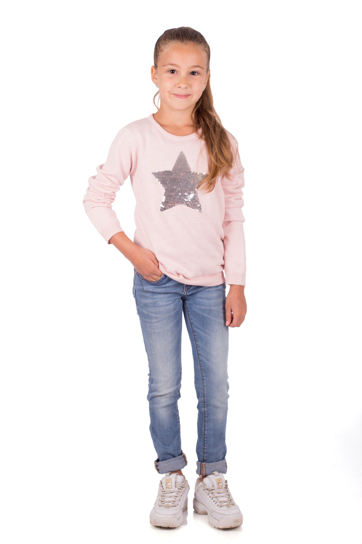 Amantes meisjes trui - Roze met pailletten ster
