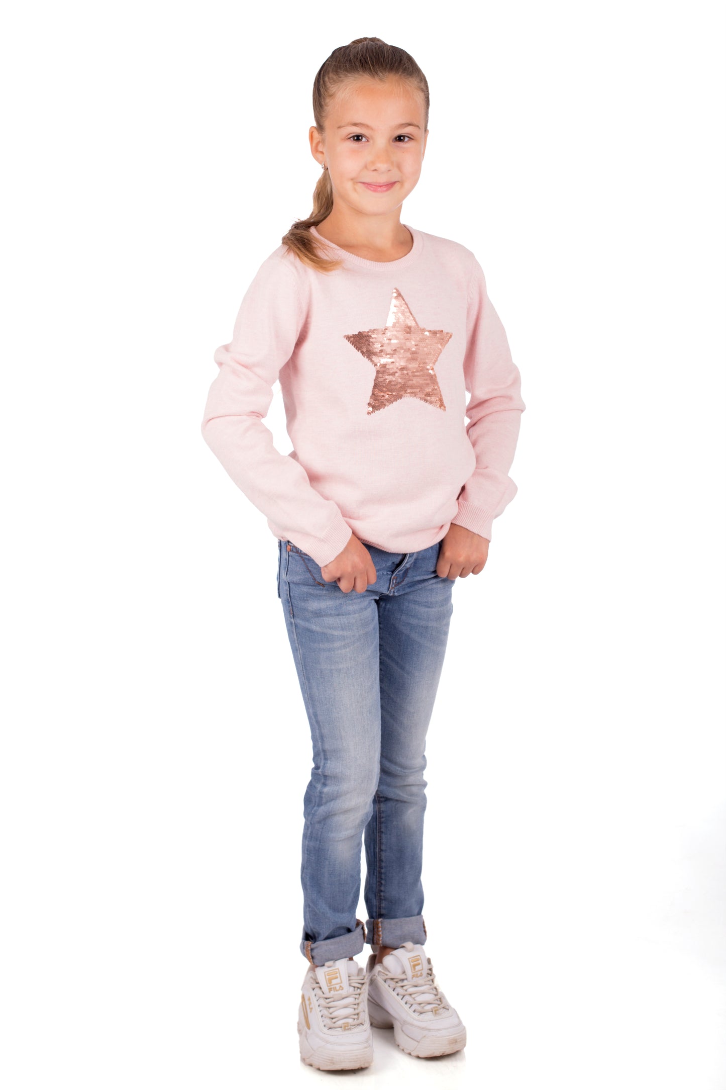 Amantes meisjes trui - Roze met pailletten ster