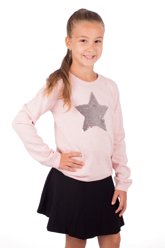 Amantes meisjes trui - Roze met pailletten ster