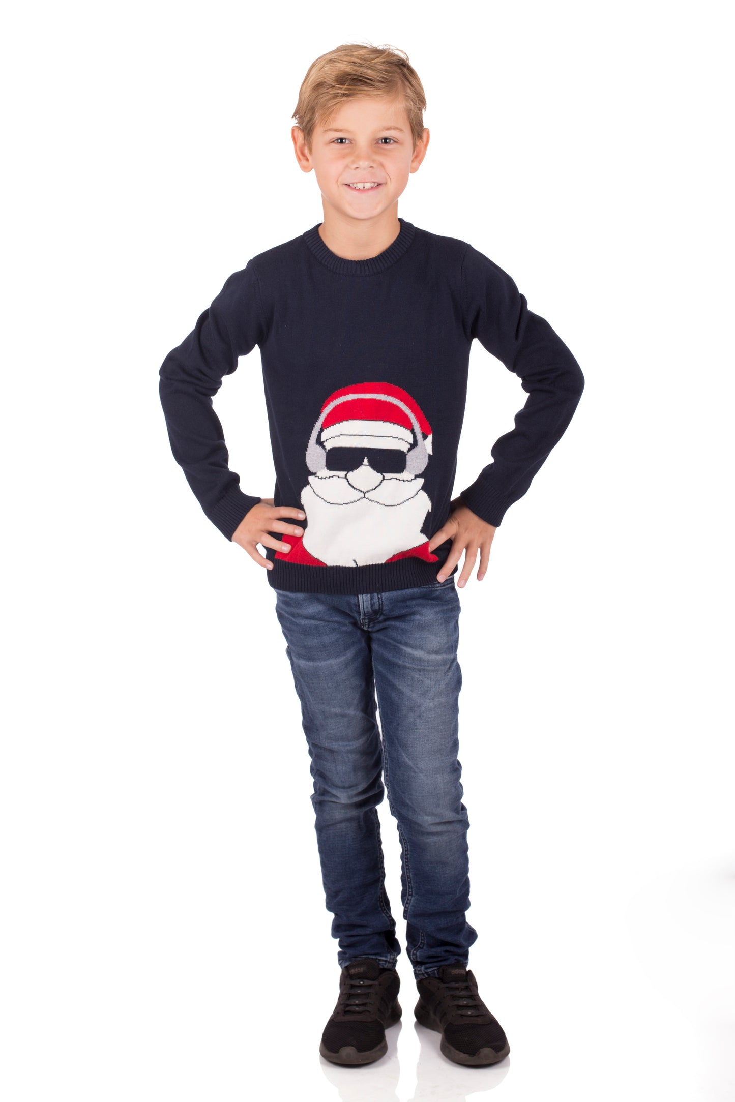 Amantes Foute kersttrui - Navy Blauw kerstman met zonnebril -  Incl. Giftbox
