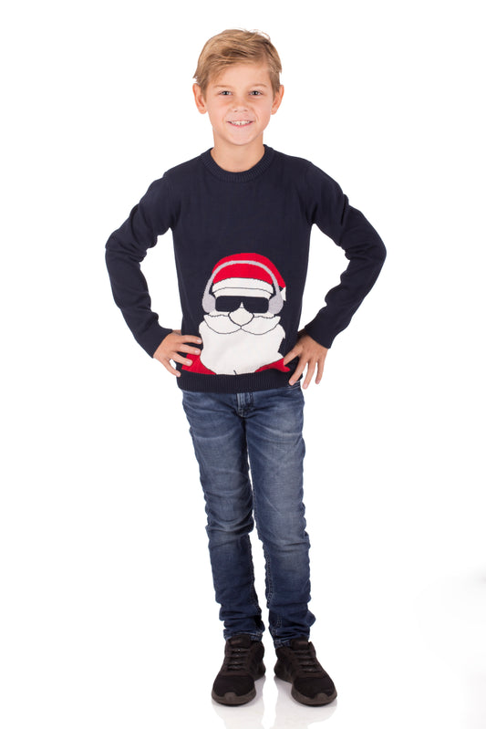 Amantes Foute kersttrui - Navy Blauw kerstman met zonnebril -  Incl. Giftbox