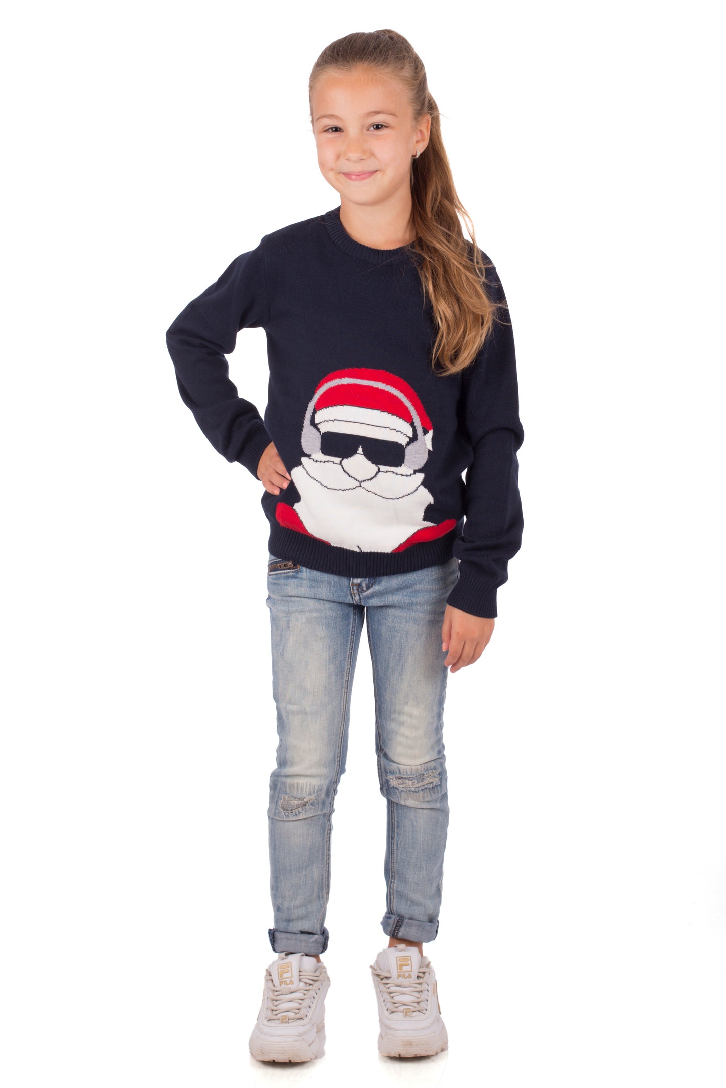 Amantes Foute kersttrui - Navy Blauw kerstman met zonnebril -  Incl. Giftbox