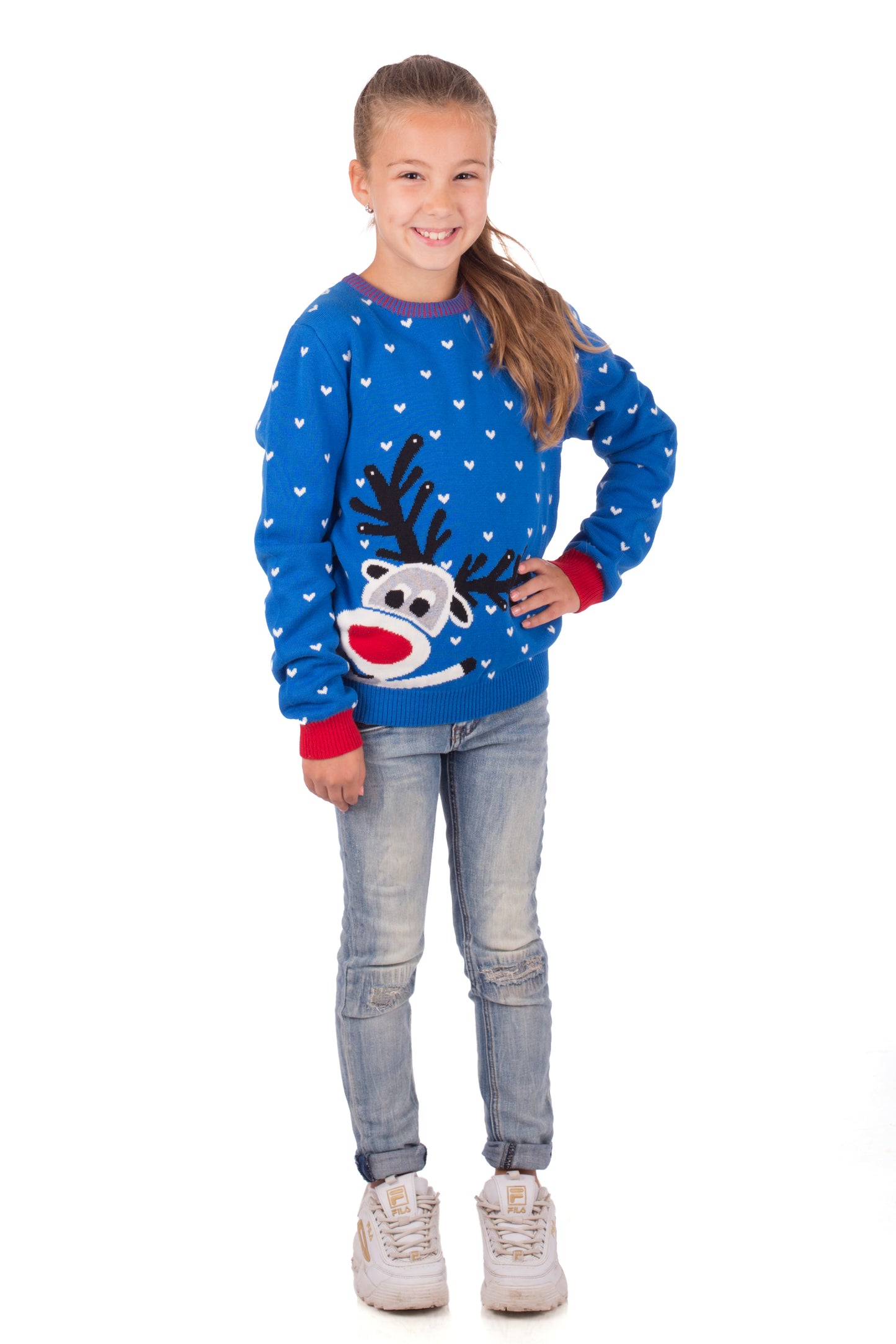 Amantes Foute kersttrui - Blauw met rendier -  Incl. Giftbox