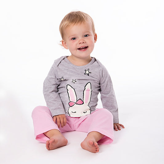 Amantes Baby Pyjama Meisjes Grijs Melange / Roze - Konijn