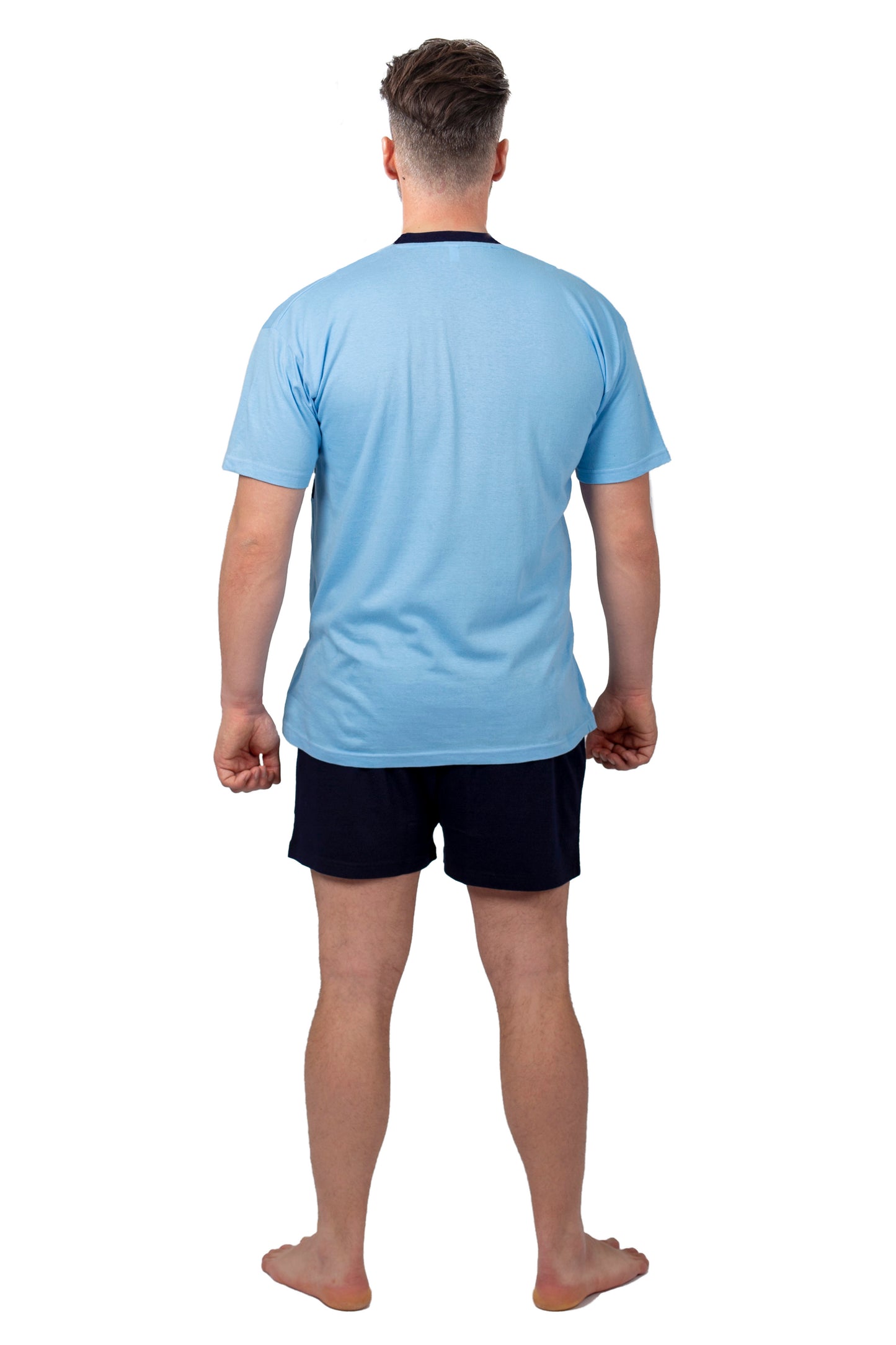Heren Pyjama Korte Mouw - Navy / Licht Blauw