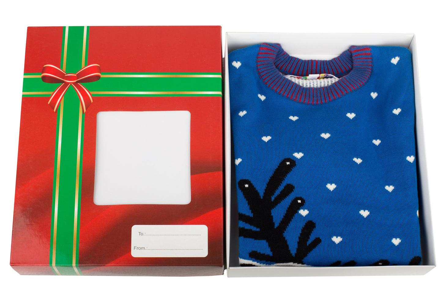 Amantes Foute kersttrui - Blauw met rendier -  Incl. Giftbox