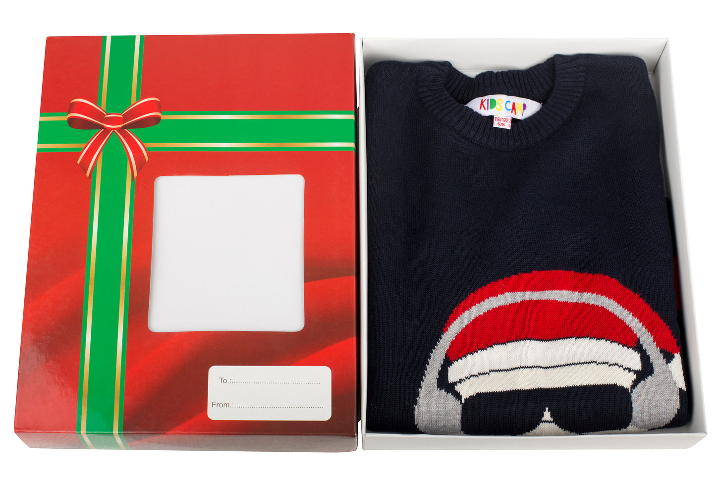Amantes Foute kersttrui - Navy Blauw kerstman met zonnebril -  Incl. Giftbox
