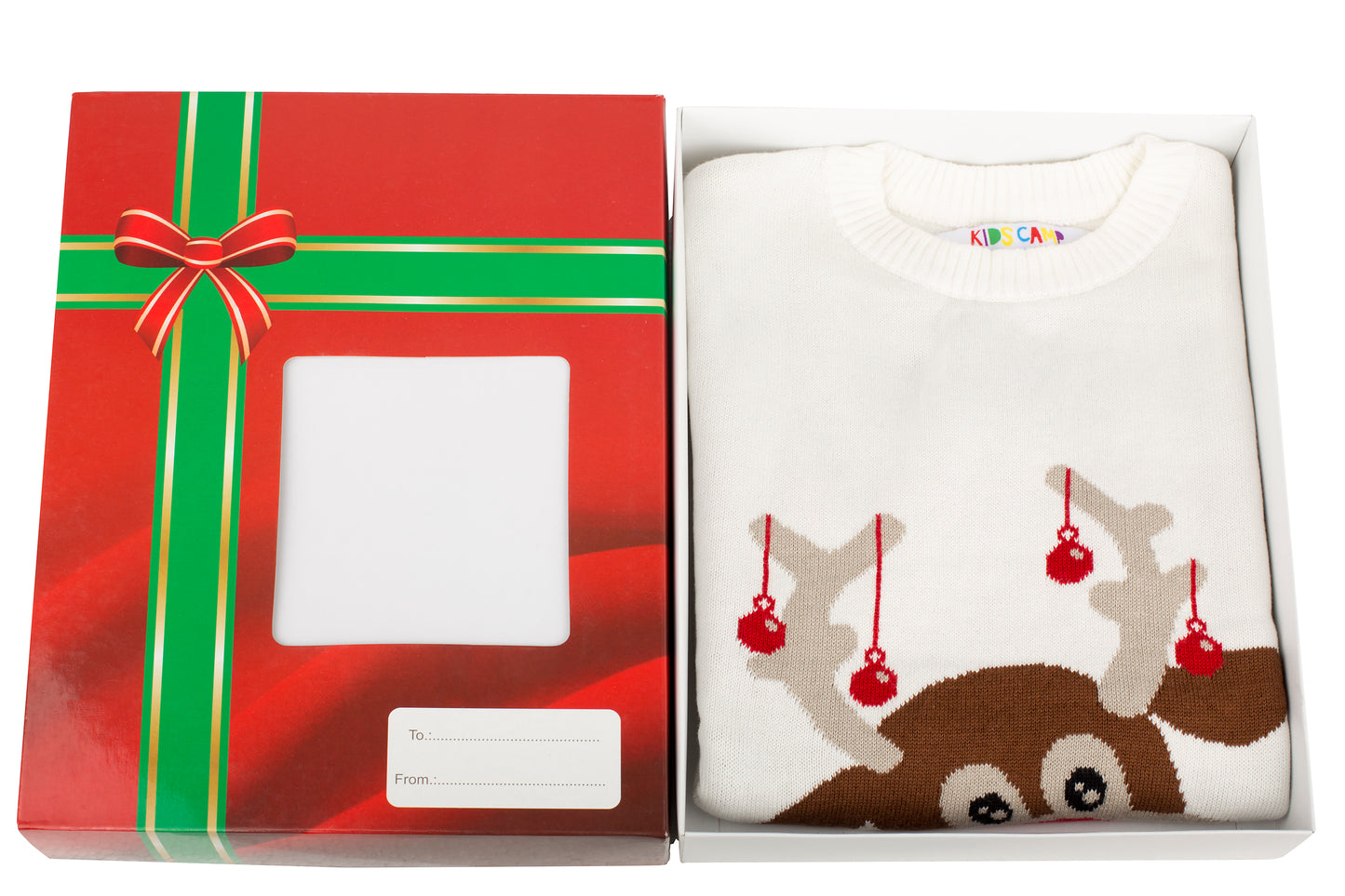 Amantes Foute kersttrui - Wit met rendier -  Incl. Giftbox
