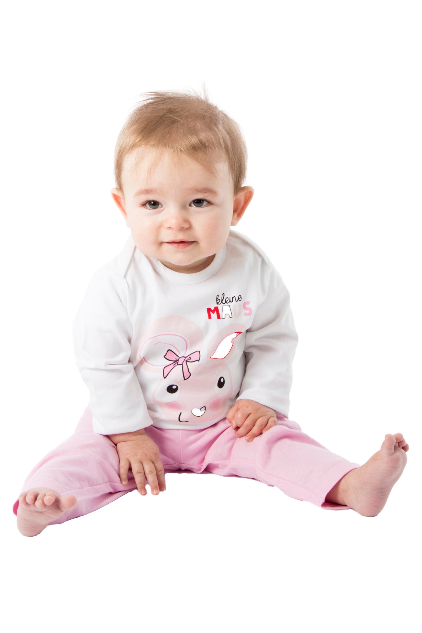 Amantes Baby Pyjama Meisjes Wit/Roze - Kleine Maus