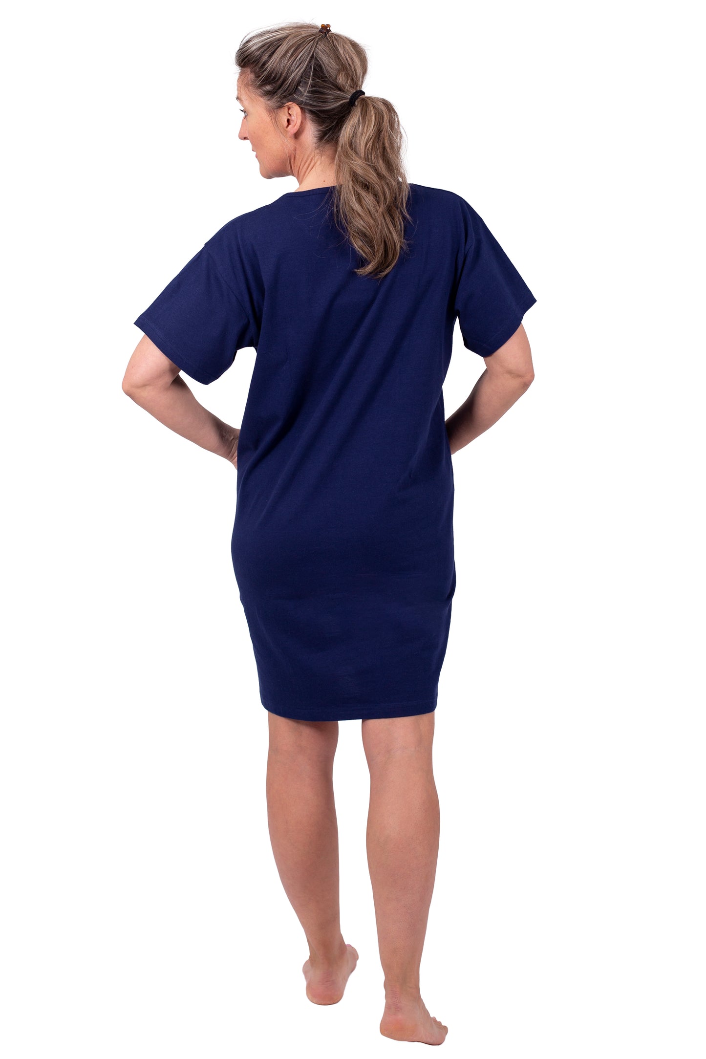 Amantes Nachthemd Dames - Slaapshirt - Korte Mouw - Navy Blauw