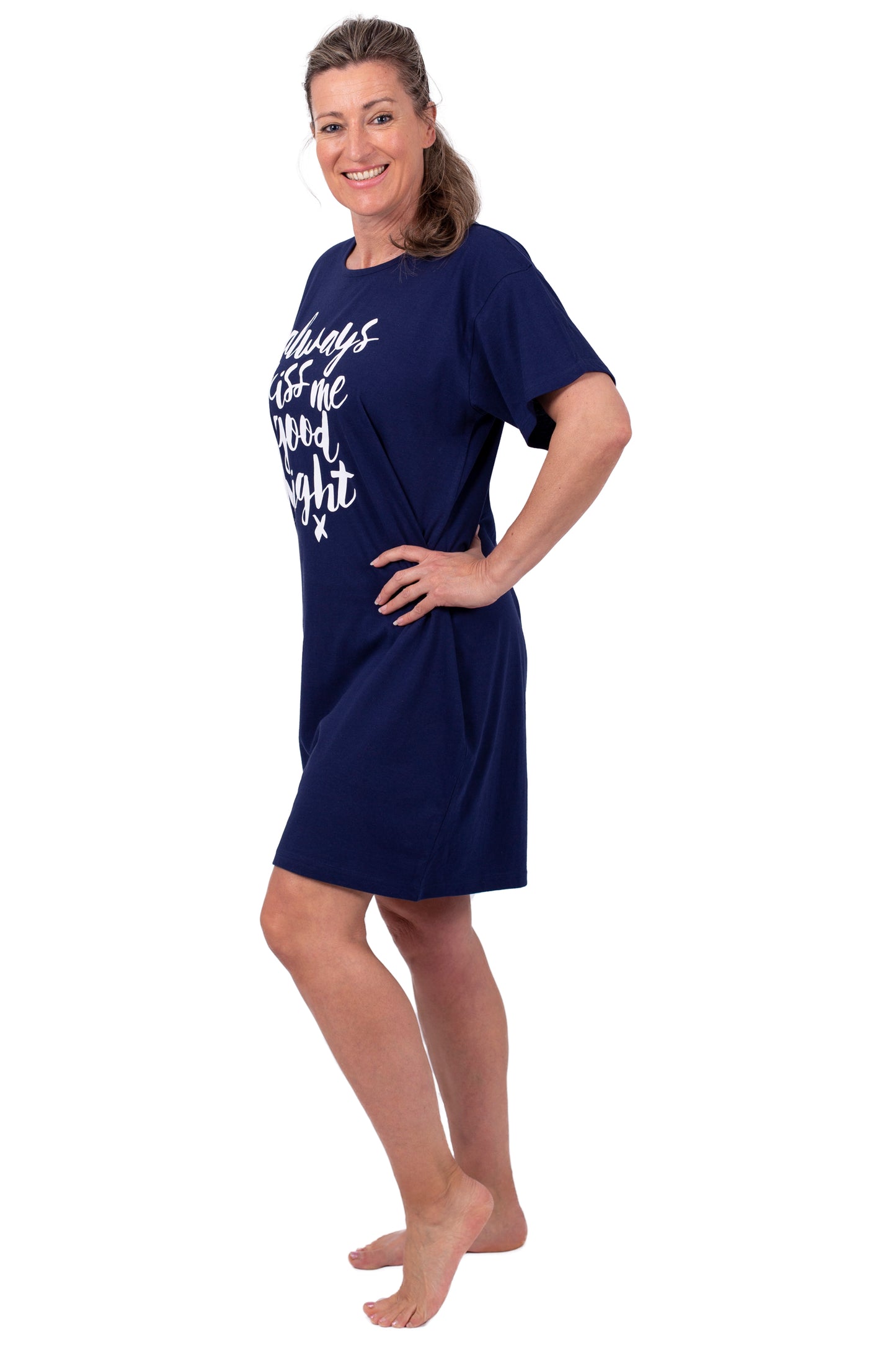 Amantes Nachthemd Dames - Slaapshirt - Korte Mouw - Navy Blauw