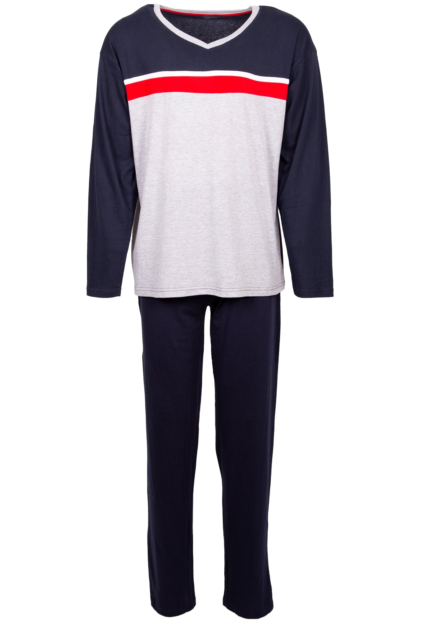 Heren Pyjama Lange Mouw - Grijs / Navy / Rood