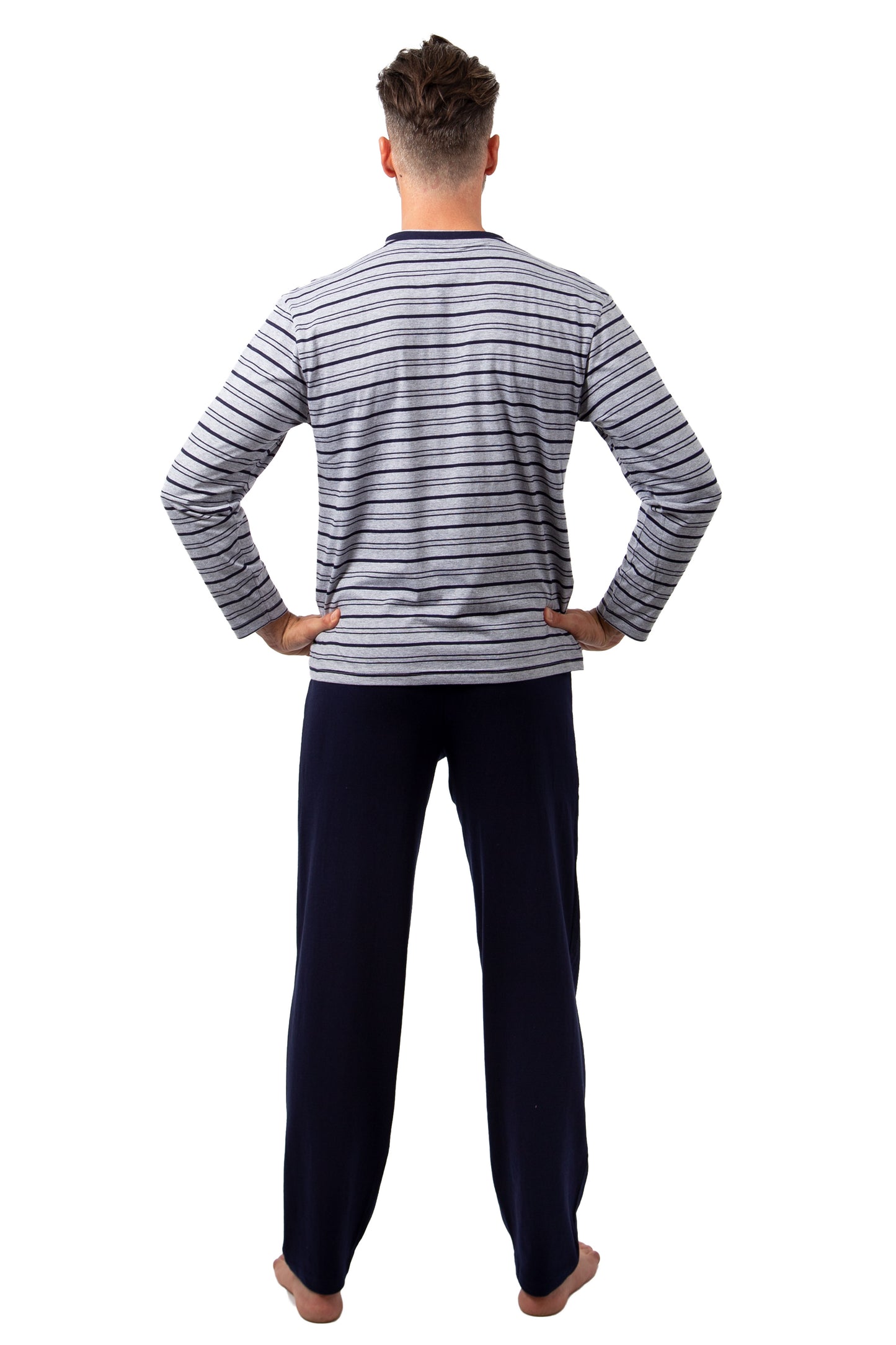 Heren Pyjama Lange Mouw - Grijs Streep