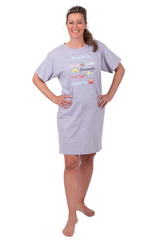 Amantes Nachthemd Dames - Slaapshirt - Korte Mouw - Grijs Melange