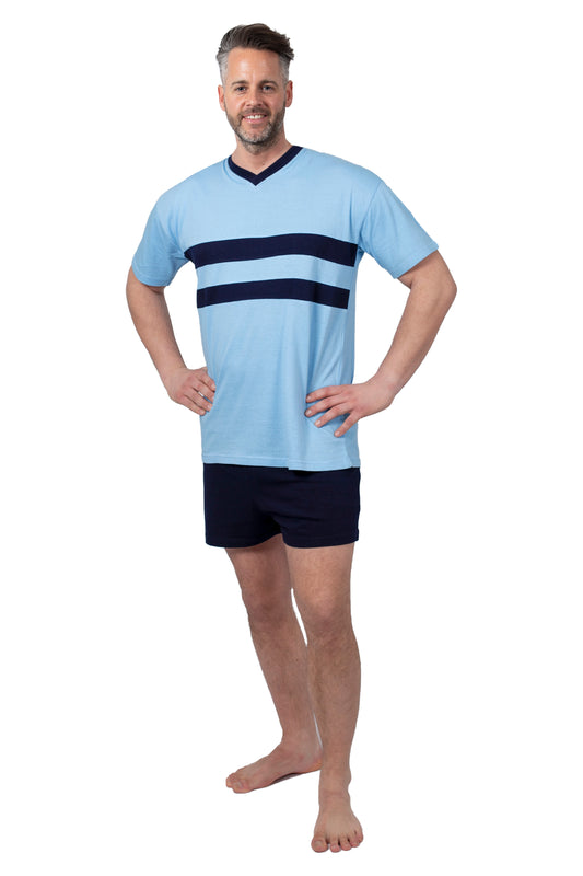 Heren Pyjama Korte Mouw - Navy / Licht Blauw