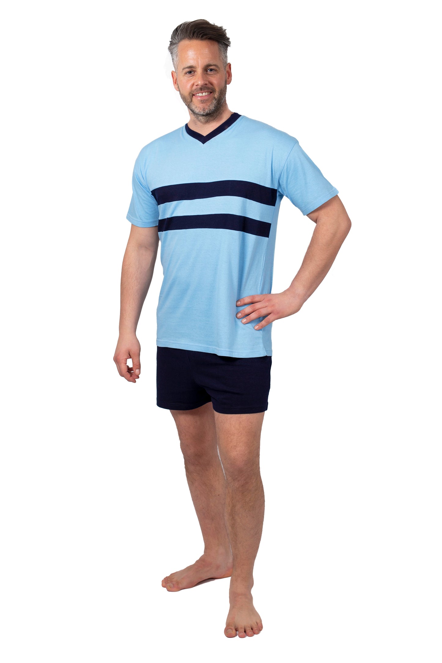 Heren Pyjama Korte Mouw - Navy / Licht Blauw