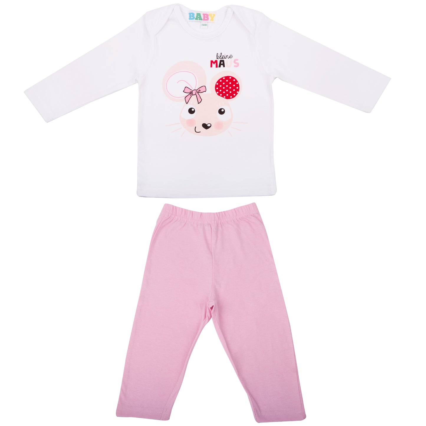 Amantes Baby Pyjama Meisjes Wit/Roze - Kleine Maus