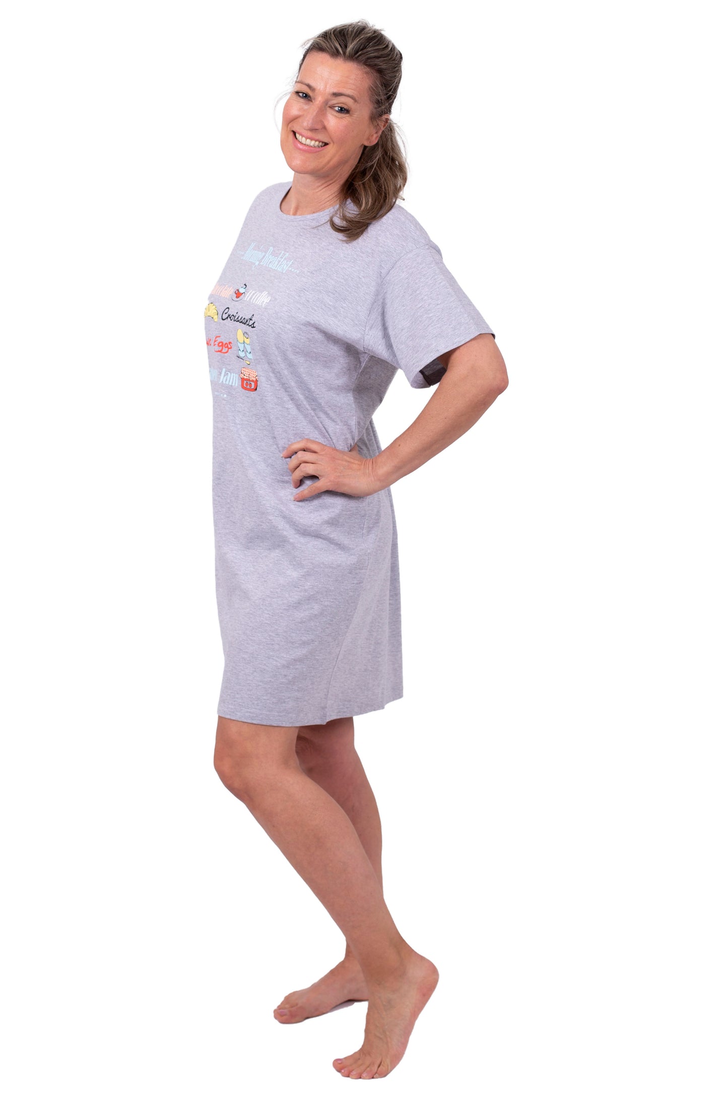 Amantes Nachthemd Dames - Slaapshirt - Korte Mouw - Grijs Melange